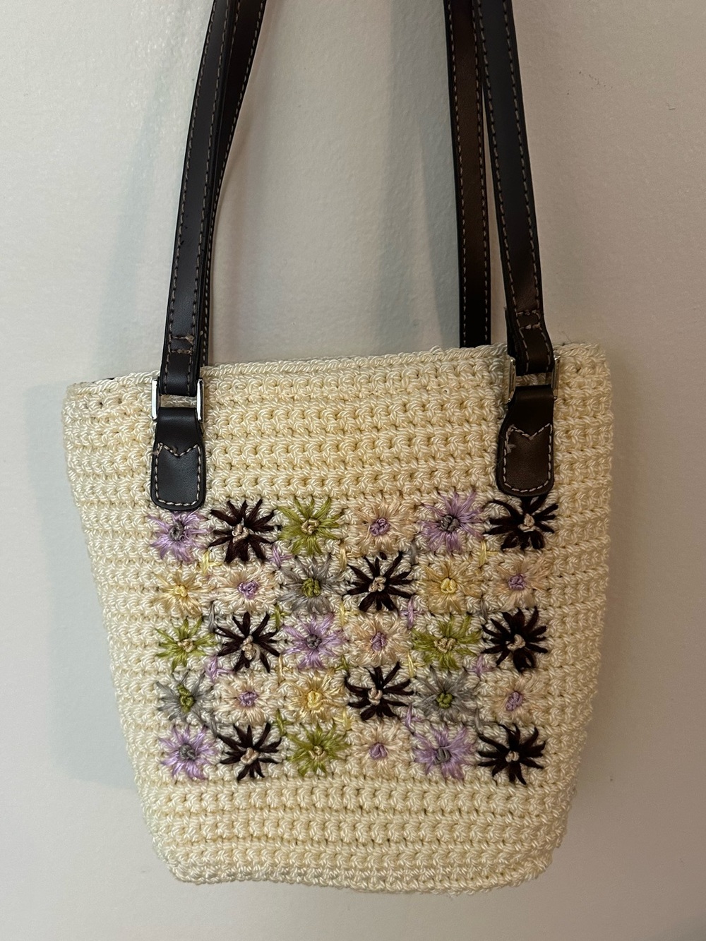 Y2K 90s Liz Claiborne Floral Embroidered Crochet Purse Handbag